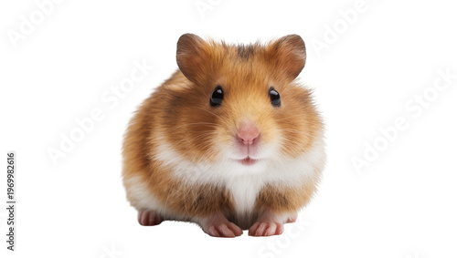 Tableau sur toile Fluffy golden hamster sitting, looking directly forward with tiny pink nose