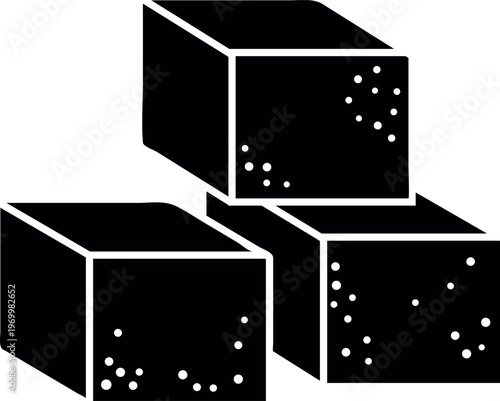 Sugar cubes silhouette icon. Three black cubes of refined sugar isolated on white