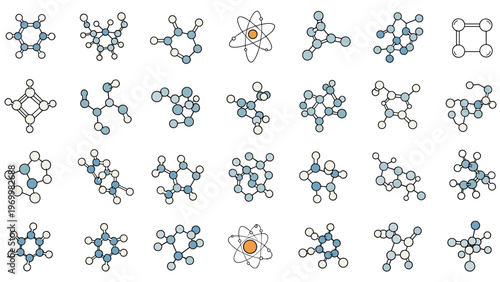 Extensive collection of various chemical molecular structures and atom models for scientific research and educational purposes.