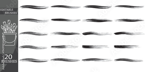 Editable brush strokes, customizable brushes, vector brush set, 20 elements