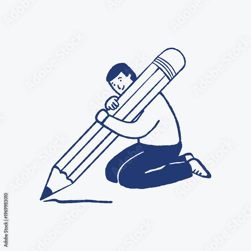 Person drawing with an oversized pencil