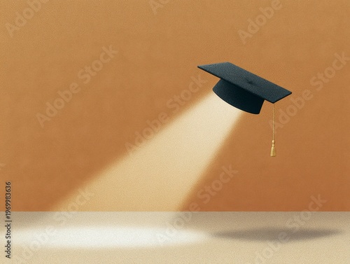 Graduation Cap Illuminated By Spotlight Against Golden Textured Background