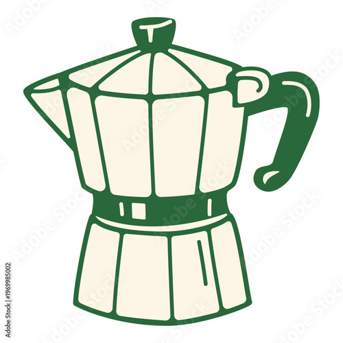 Moka pot in a handdrawn style. Coffee moka pot for stovetop coffee brewing, classic coffee tool for making strong espresso style drink at home or cafe.