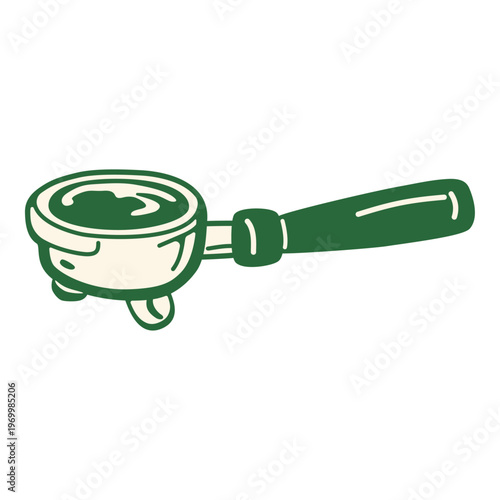 Portafilter in a handdrawn style. Coffee portafilter tool for espresso machine, essential coffee equipment for making professional espresso shots.