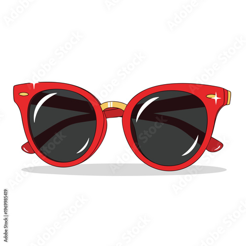 Retro red sunglasses with dark lenses and gold bridge detail