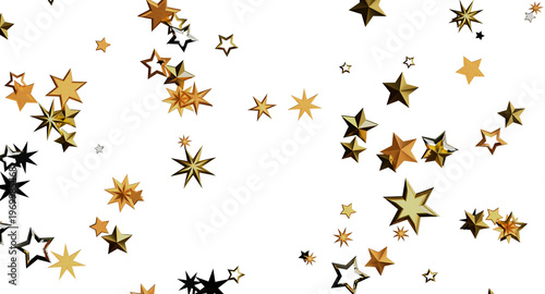 Golden star confetti on a w...