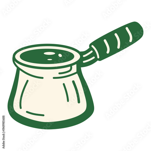 Cezve in a handdrawn style. Coffee cezve for traditional coffee brewing, classic coffee tool for making strong coffee on stove.