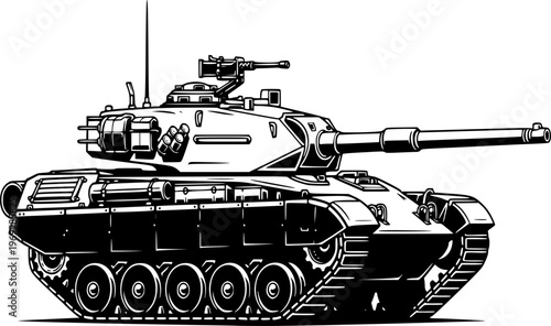 Battle Tank Silhouette Military Combat Vehicle Army War Defense Black Vector