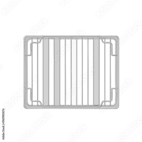 Rectangular wire rack with vertical bars and rounded corner handles, on a white background