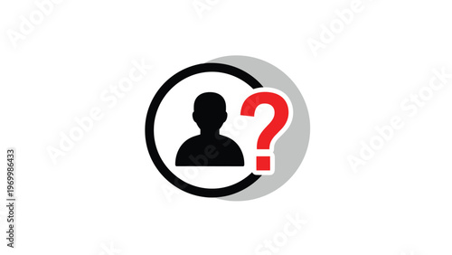 Profile silhouette of a person inside a black circle with a large red question mark on the right side over a grey shadow.