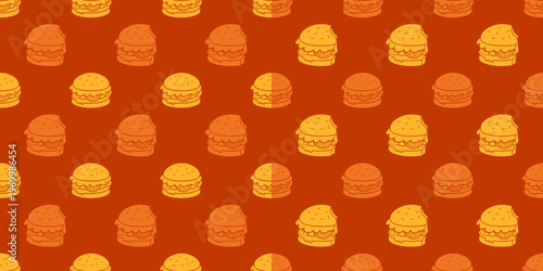 seamless pattern of burger vector illustration. halved yellow and orange whole and bitten burger seamless pattern 