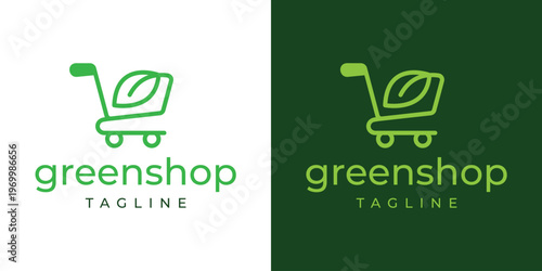Green shopping cart with a leaf design symbolizing organic and eco friendly products