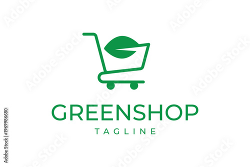 Green shopping cart with a leaf inside represents an eco friendly sustainable retail experience