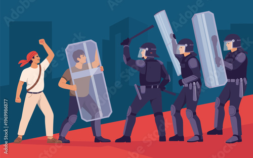 Police clash with protesters in a tense standoff on city streets at night