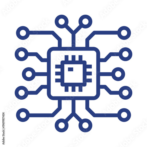 Blue Circuit Board Chip Icon Symbol Isolated on Transparent Background