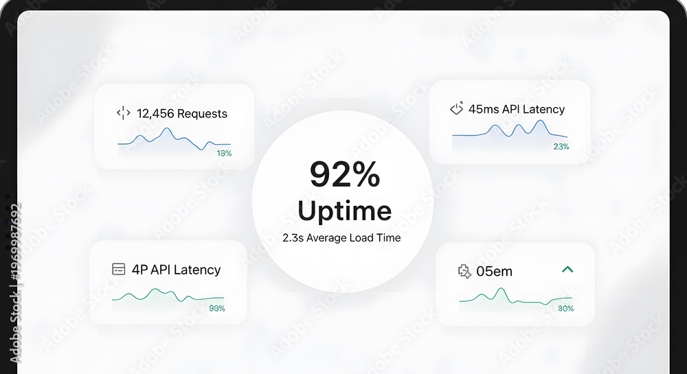 Fototapeta premium Digital Network Monitoring Dashboard Showing 92 Percent Uptime.