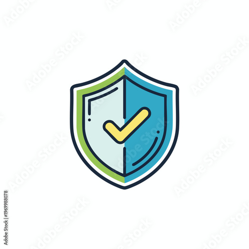A stylized shield icon in blue and green with a yellow checkmark inside