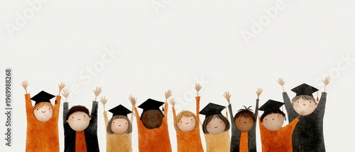 Diverse Group Of Children In Graduation Caps And Gowns Cheering With Sparklers