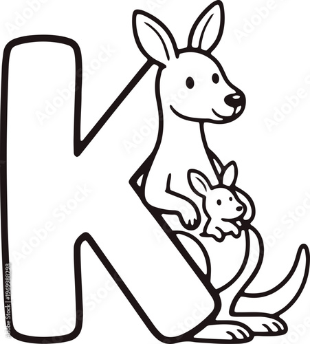 Cute Kangaroo and Joey with Letter K Alphabet Learning