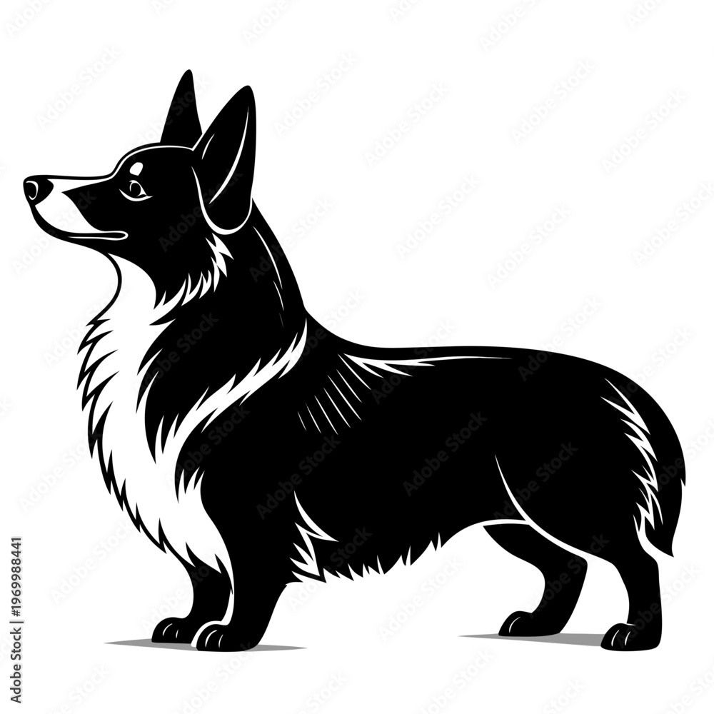 Obraz premium standing royal corgi dog silhouette with crown side view isolated on white vector
