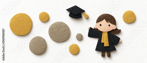 Graduate Character Celebrating Achievement With Glittering Orbs And Graduation Cap