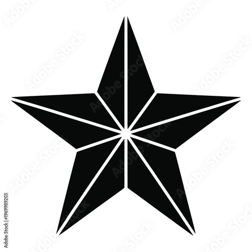 A classic five pointed star graphic sharply defined in a stark black silhouette