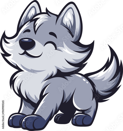 cute happy wolf dog sitting smile flat design vector illustration