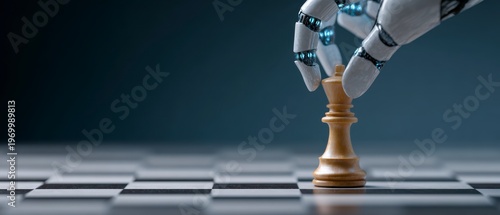 Robotic Hand Moves Chess Piece on Board Strategic Artificial Intelligence Concept