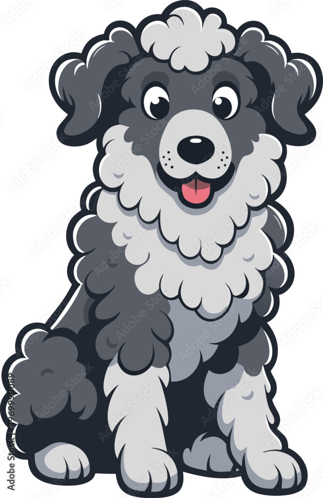 Fototapeta premium cute black and white poodle dog sitting vector illustration