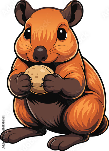 cute wombat holding mushroom flat design vector illustration