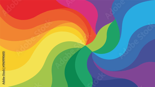 A vibrant abstract design composed of swirling, overlapping color bands