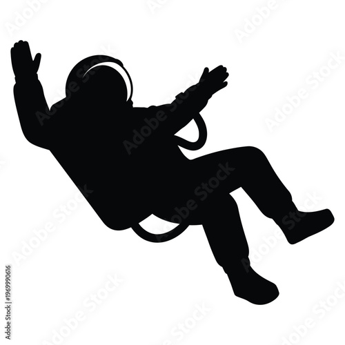 Astronaut floating in space with arms outstretched a dark silhouette