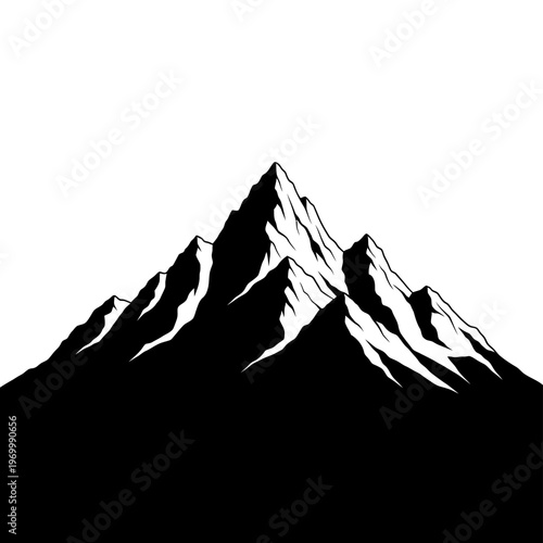 Monochrome Mountain Peak Silhouette with Jagged Edges and Snowy Summits.