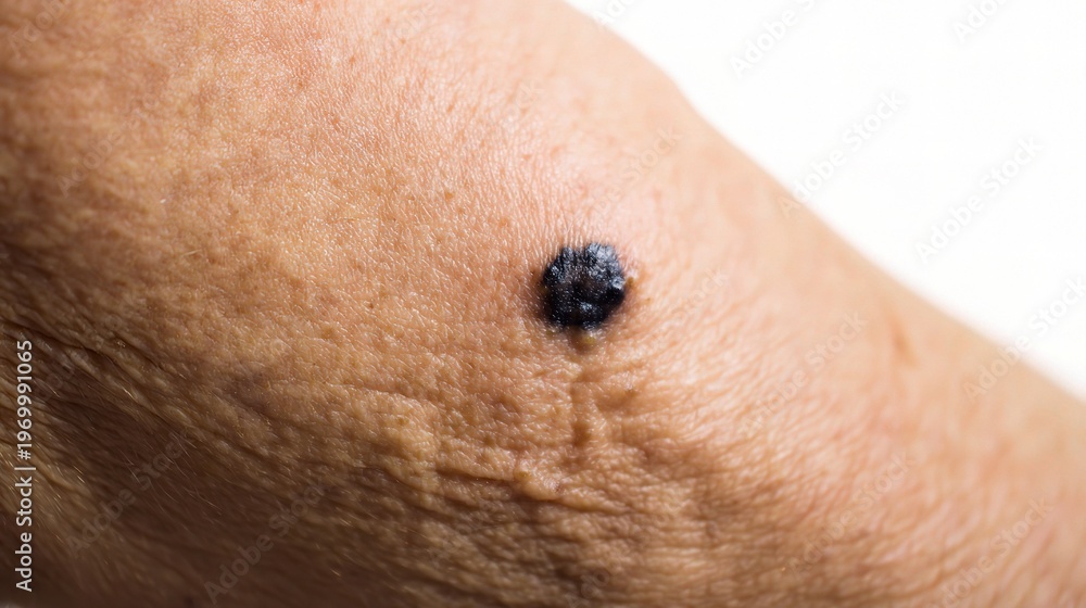 Fototapeta premium Medical visualization of Melanoma skin cancer, showing malignant pigmented tumor pathology, dermatological diagnosis and clinical treatment research for skin oncology education