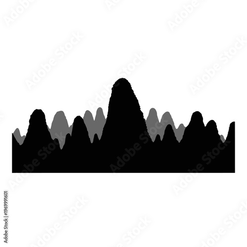 Monochrome Mountain Range Silhouette with Varied Peak Heights.
