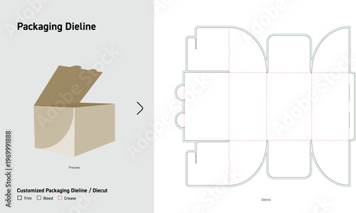 Curved Flap Pillow Style Box Packaging Dieline Decorative Gift Carton Die Cut Template