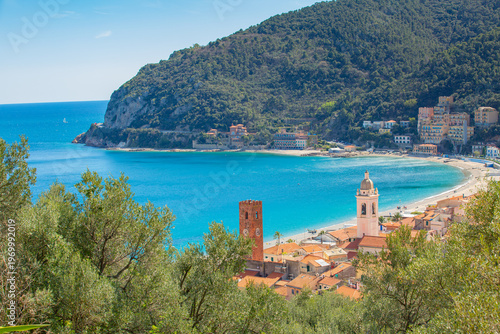 Bilde på lerret Aerial panoramic view of Noli, Liguria, province of Savona, Italy