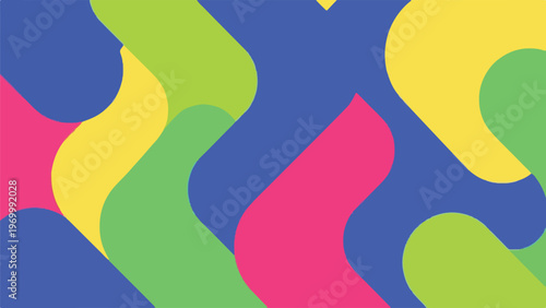 A vibrant abstract design with overlapping, curved colorful shapes