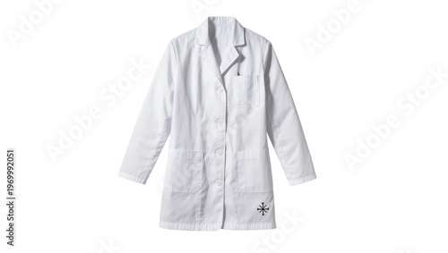 Schilderij op canvas Crisp folded medical lab coat, displaying embroidered medical cross symbol