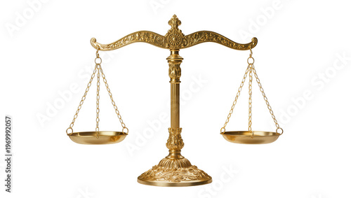 Fotografie Ornate golden scales balanced on a decorative pedestal, symbolizing justice and