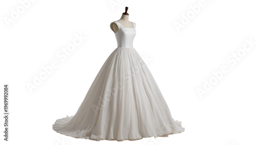 Canvastavla Elegant strapless wedding gown, flowing tulle skirt on mannequin