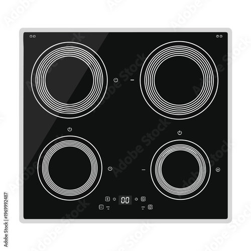 Sleek black induction cooktop with four circular heating zones and digital controls