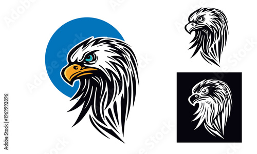 brave garuda or great eagle head logo, silhouette of big hawk expression vector illustrations