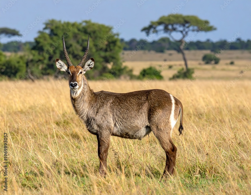 Obraz premium A serene antelope stands in a field of tall grass