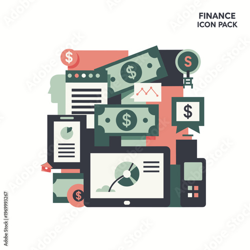 A modern illustration representing business and finance concepts in a minimalist style.