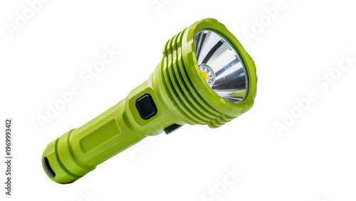Cuadro en lienzo Bright green tactical flashlight featuring textured grip, and powerful LED beam
