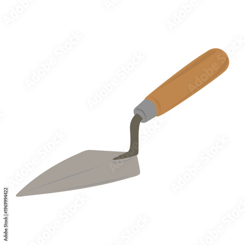 Trowel. Hand held construction tool with a triangular or rectangular metal blade. Application, distribution and leveling of mortars. Finishing and plastering work. Construction and repair.