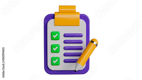 3D Checklist Icon with Pencil – Task Management and To-Do List Concept