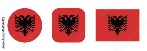 Albania, flag icon set featuring national symbol designs, patriotic elements, country identity, and red black eagle emblem in clean vector illustration style.