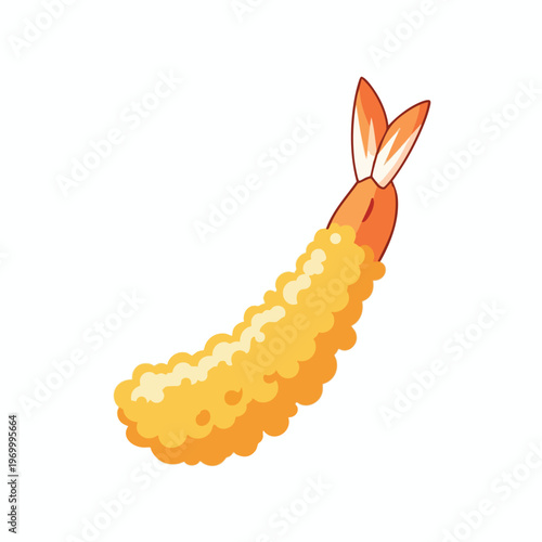 Golden fried shrimp tail, crispy coating, orange seafood